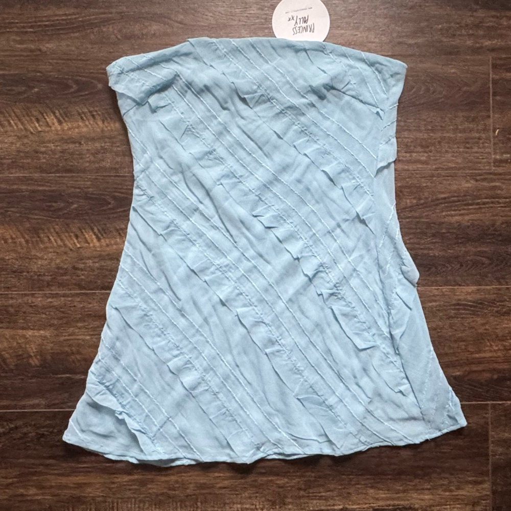 PRINCESS POLLY Lars strapless RUFFLES mini dress blue 10 - Picture 5 of 9